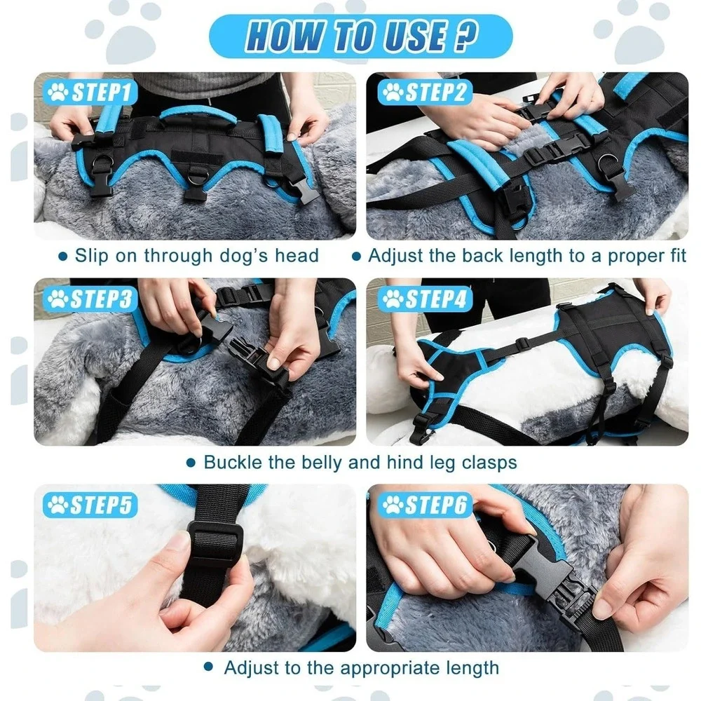 Yeyeplum Large Dog‎ Lift Harness Polyester Full Body ACL Support Sling 4 Handles
